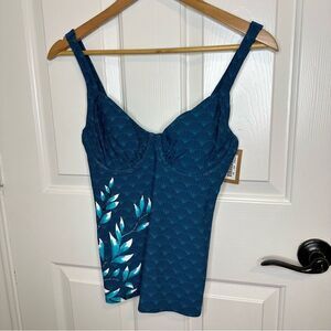 BNWT Title Nine Kuapapa Turquoise Blue Padded Underwire Tankini Swim Top Sz 32D